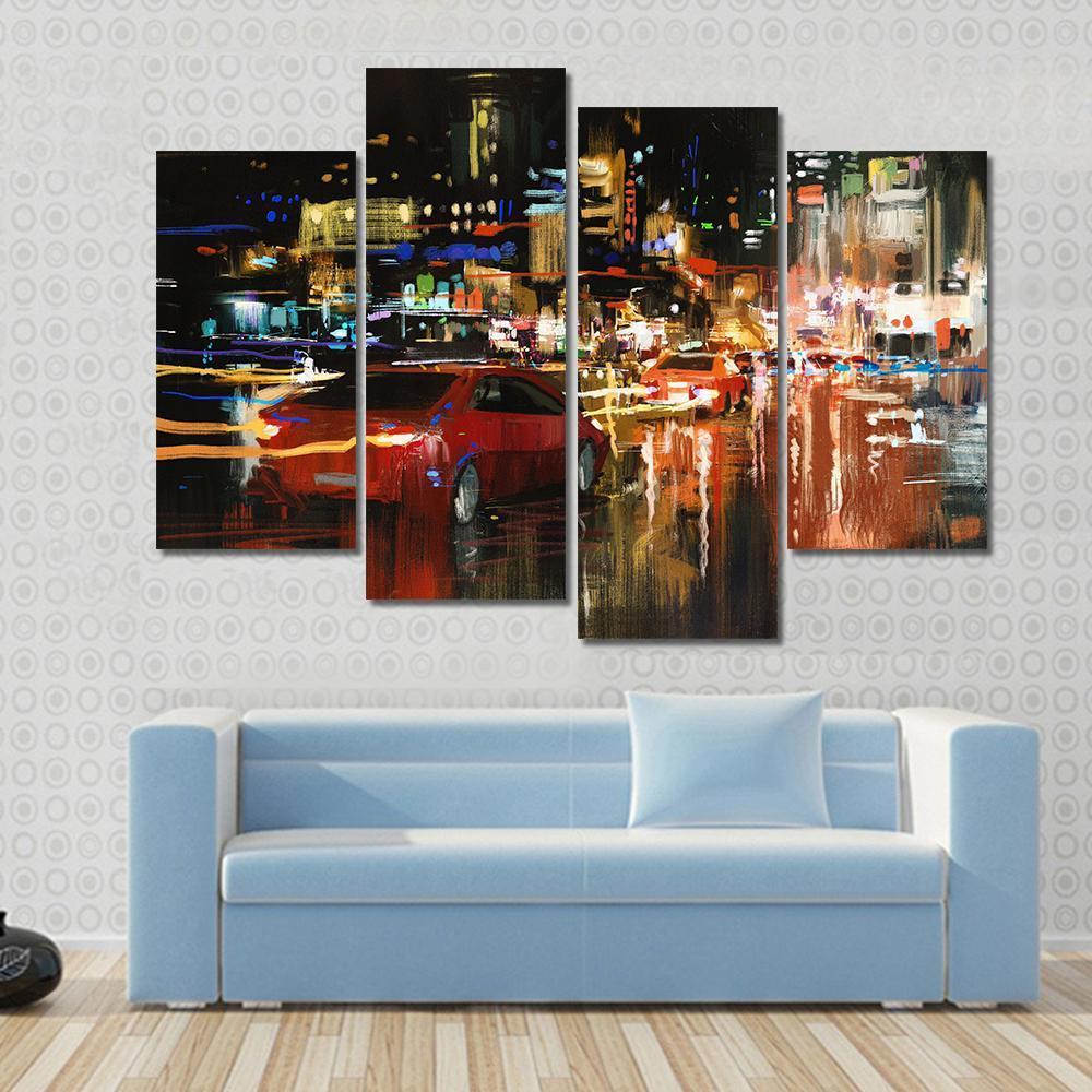 Street At Night Canvas Wall Art-4 Pop-Gallery Wrap-50&quot; x 32&quot;-Tiaracle
