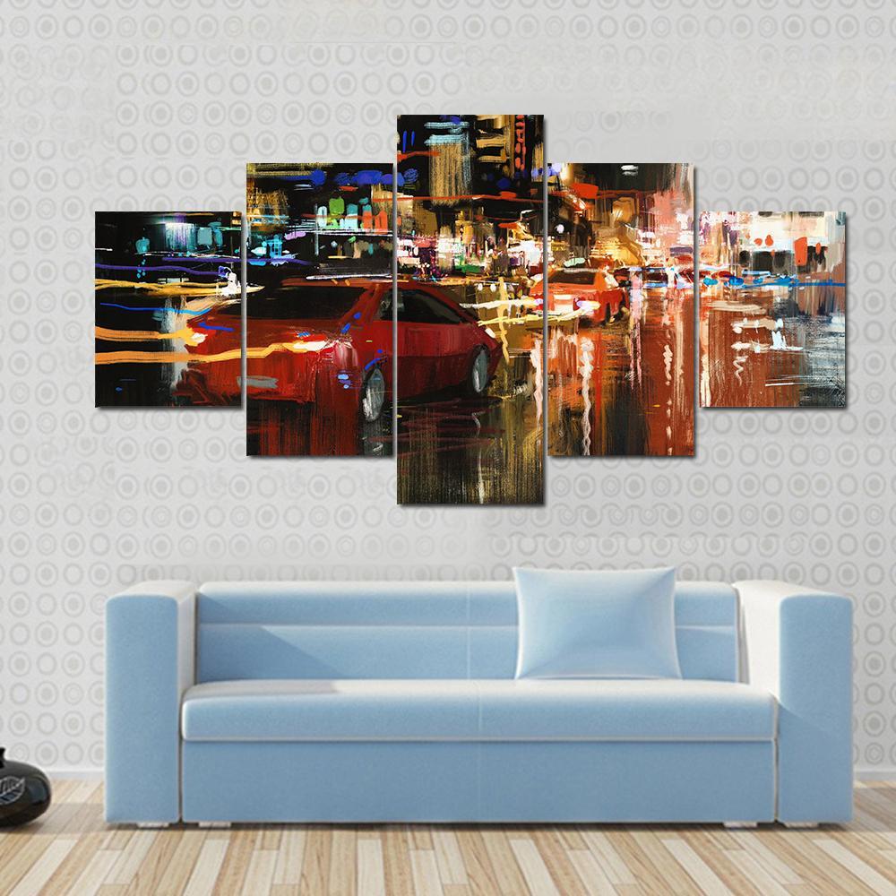 Street At Night Canvas Wall Art-5 Star-Gallery Wrap-62&quot; x 32&quot;-Tiaracle