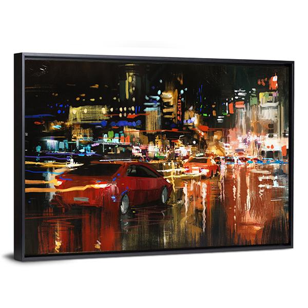 Street At Night Canvas Wall Art-3 Horizontal-Gallery Wrap-25&quot; x 16&quot;-Tiaracle