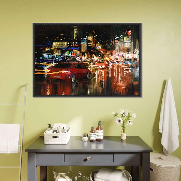 Street At Night Canvas Wall Art-3 Horizontal-Gallery Wrap-25&quot; x 16&quot;-Tiaracle