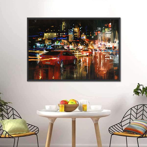 Street At Night Canvas Wall Art-1 Piece-Floating Frame-24&quot; x 16&quot;-Tiaracle