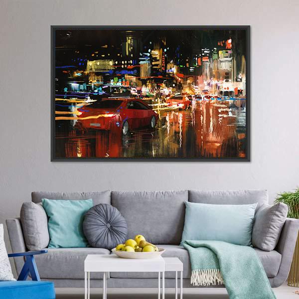 Street At Night Canvas Wall Art-3 Horizontal-Gallery Wrap-25&quot; x 16&quot;-Tiaracle