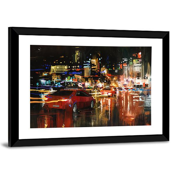 Street At Night Canvas Wall Art-3 Horizontal-Gallery Wrap-25&quot; x 16&quot;-Tiaracle