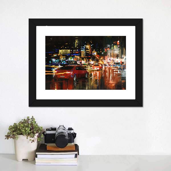 Street At Night Canvas Wall Art-3 Horizontal-Gallery Wrap-25&quot; x 16&quot;-Tiaracle