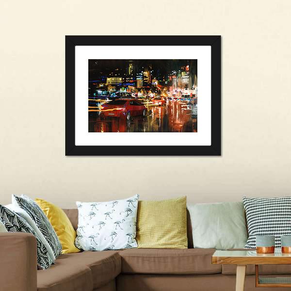 Street At Night Canvas Wall Art-1 Piece-Framed Print-20&quot; x 16&quot;-Tiaracle