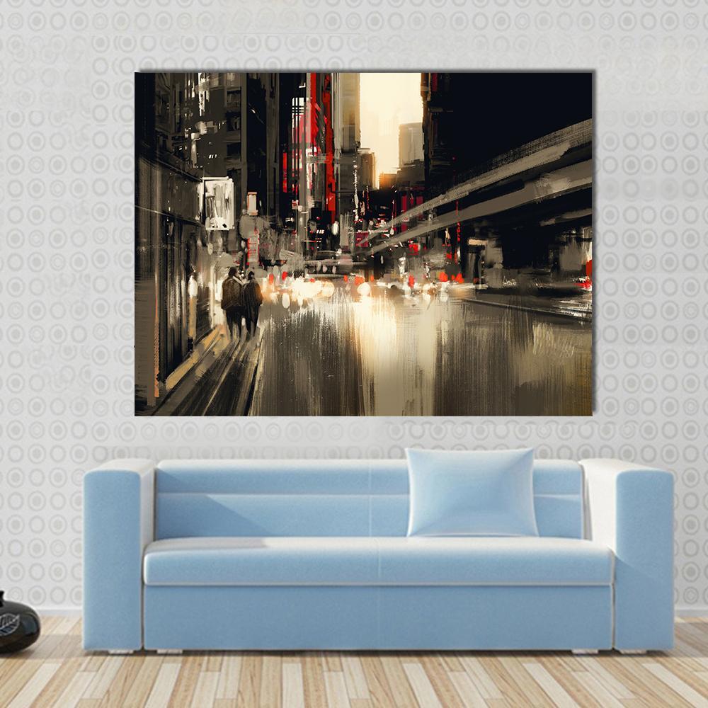 City Street illustration Canvas Wall Art-1 Piece-Gallery Wrap-48" x 32"-Tiaracle
