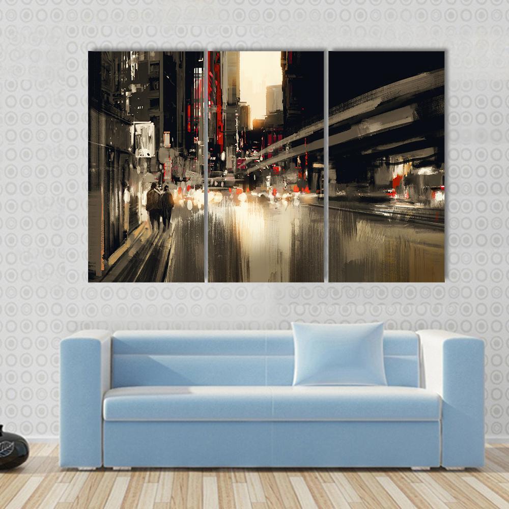 City Street illustration Canvas Wall Art-5 Star-Gallery Wrap-62" x 32"-Tiaracle