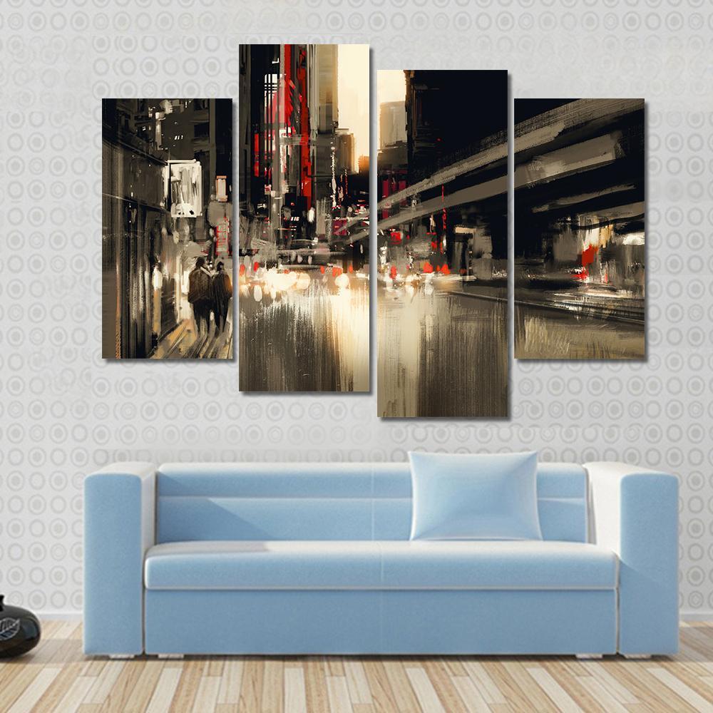 City Street illustration Canvas Wall Art-4 Pop-Gallery Wrap-50&quot; x 32&quot;-Tiaracle