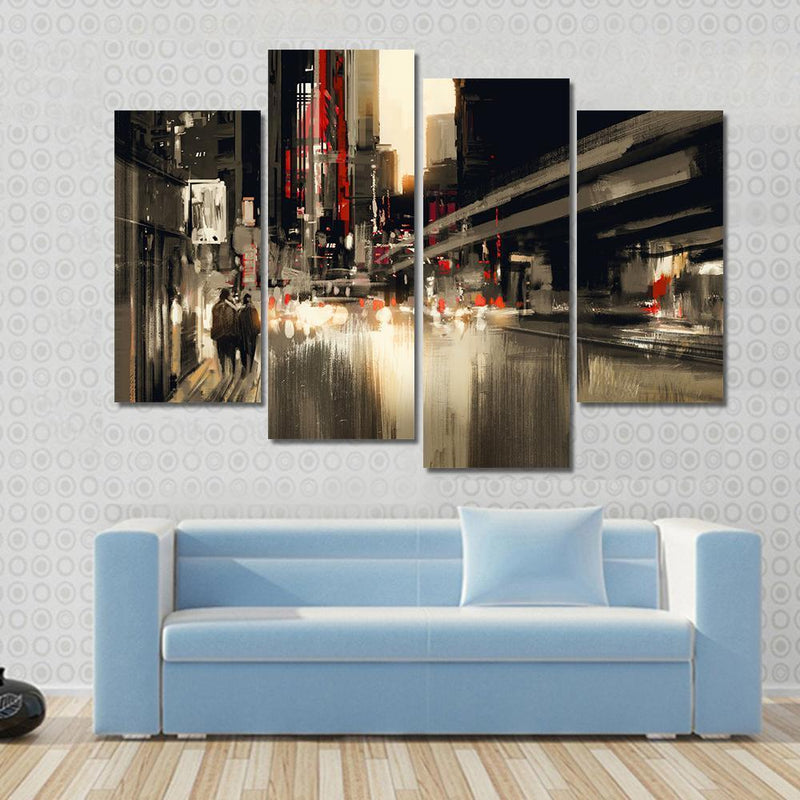 City Street illustration Canvas Wall Art - Tiaracle