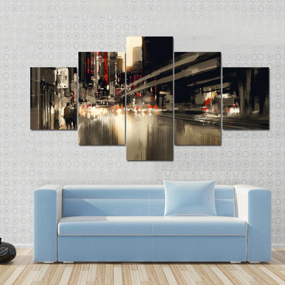 City Street illustration Canvas Wall Art-5 Star-Gallery Wrap-62&quot; x 32&quot;-Tiaracle