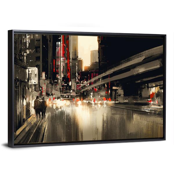 City Street illustration Canvas Wall Art-3 Horizontal-Gallery Wrap-25&quot; x 16&quot;-Tiaracle