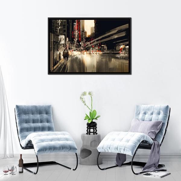 City Street illustration Canvas Wall Art-3 Horizontal-Gallery Wrap-25&quot; x 16&quot;-Tiaracle
