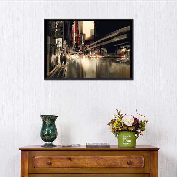 City Street illustration Canvas Wall Art-1 Piece-Floating Frame-24&quot; x 16&quot;-Tiaracle