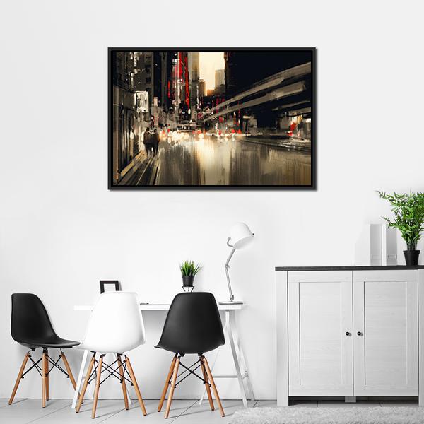 City Street illustration Canvas Wall Art-3 Horizontal-Gallery Wrap-25&quot; x 16&quot;-Tiaracle