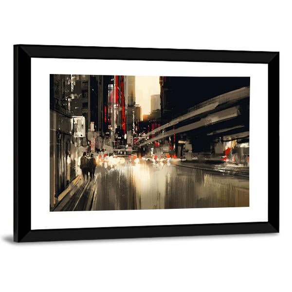 City Street illustration Canvas Wall Art-3 Horizontal-Gallery Wrap-25&quot; x 16&quot;-Tiaracle
