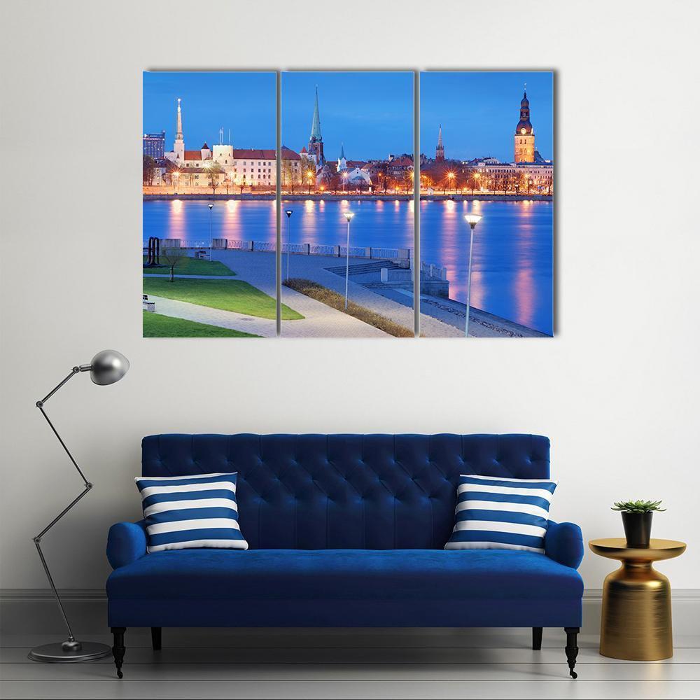 City With Daugava River Canvas Wall Art-3 Horizontal-Gallery Wrap-37" x 24"-Tiaracle