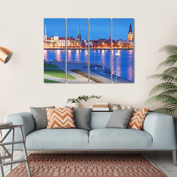 City With Daugava River Canvas Wall Art-4 Horizontal-Gallery Wrap-34" x 24"-Tiaracle
