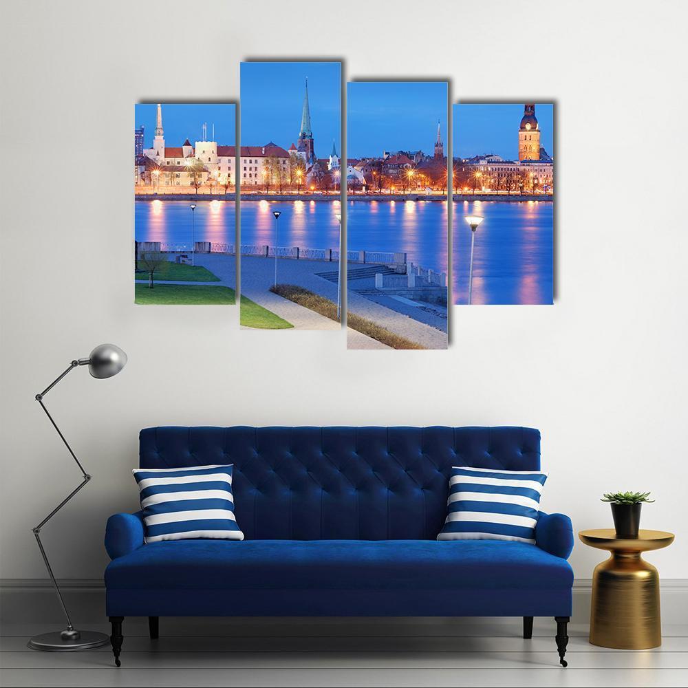 City With Daugava River Canvas Wall Art-4 Pop-Gallery Wrap-50" x 32"-Tiaracle