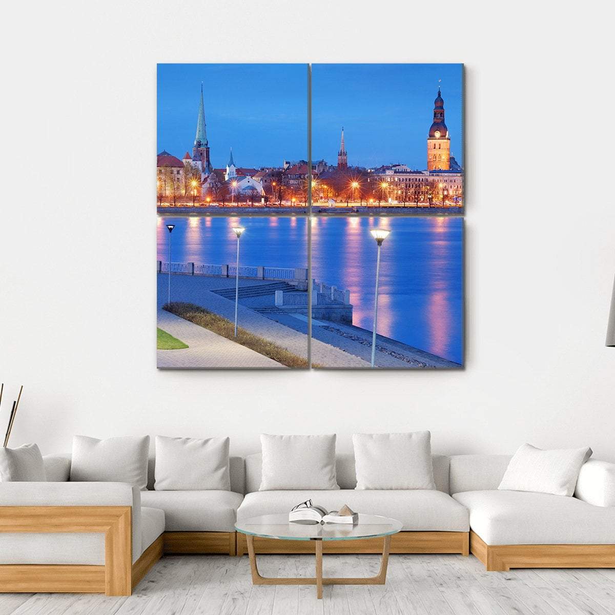 City With Daugava River Canvas Wall Art-4 Square-Gallery Wrap-17" x 17"-Tiaracle