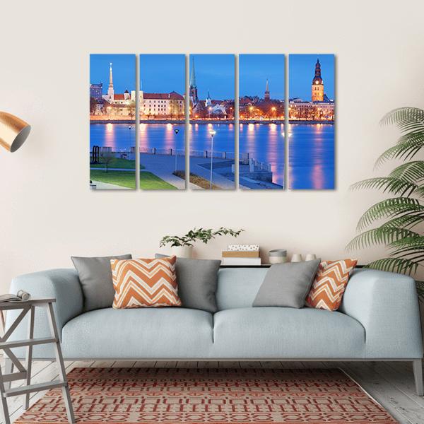 City With Daugava River Canvas Wall Art-5 Horizontal-Gallery Wrap-22" x 12"-Tiaracle