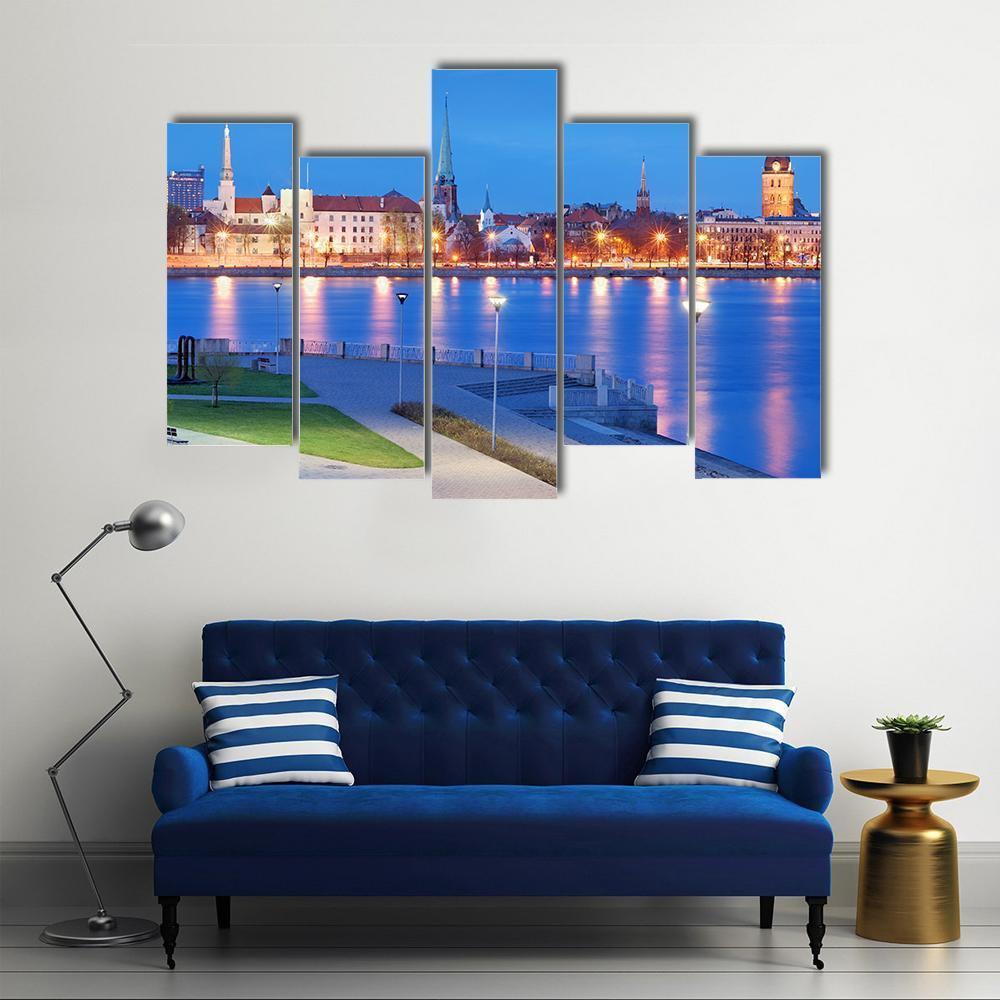 City With Daugava River Canvas Wall Art-5 Pop-Gallery Wrap-47" x 32"-Tiaracle