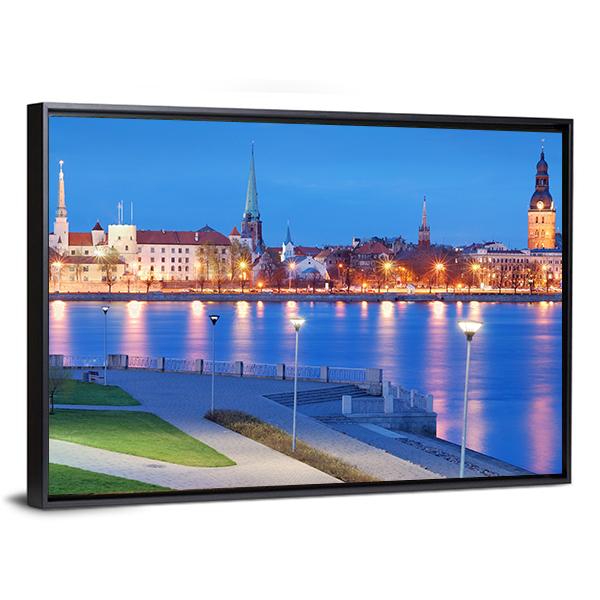 City With Daugava River Canvas Wall Art-3 Horizontal-Gallery Wrap-25" x 16"-Tiaracle