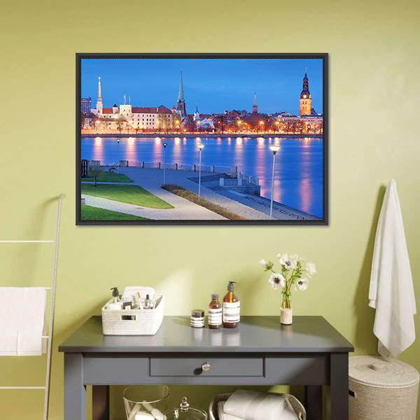 City With Daugava River Canvas Wall Art-3 Horizontal-Gallery Wrap-25" x 16"-Tiaracle