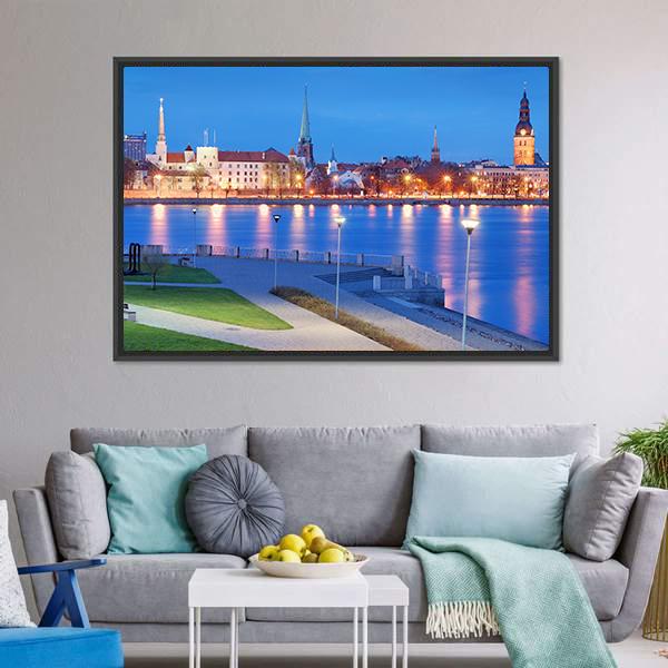 City With Daugava River Panoramic Canvas Wall Art-1 Piece-36" x 12"-Tiaracle