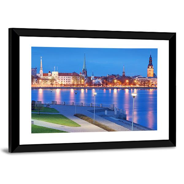 City With Daugava River Panoramic Canvas Wall Art-1 Piece-36" x 12"-Tiaracle