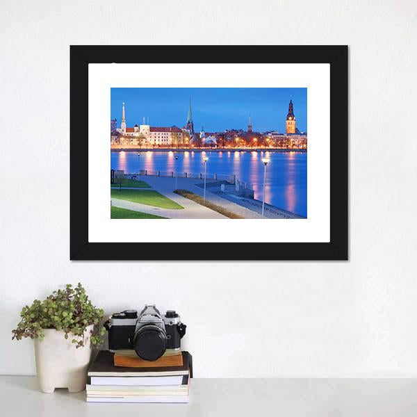 City With Daugava River Panoramic Canvas Wall Art-1 Piece-36" x 12"-Tiaracle