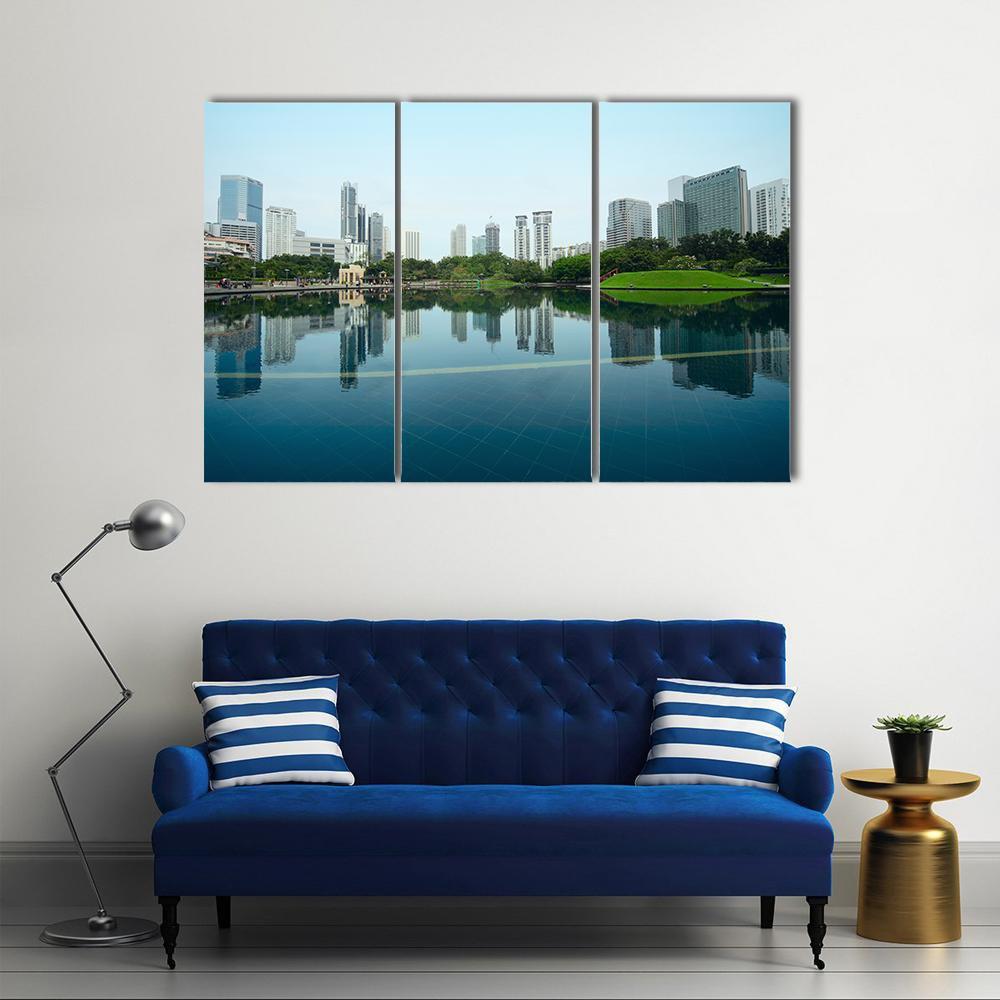 City Reflection In Water Canvas Wall Art-3 Horizontal-Gallery Wrap-37" x 24"-Tiaracle