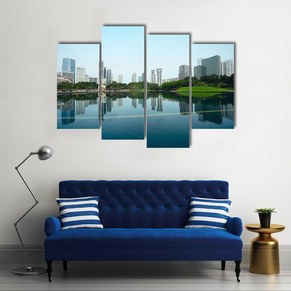 City Reflection In Water Canvas Wall Art-4 Pop-Gallery Wrap-50" x 32"-Tiaracle