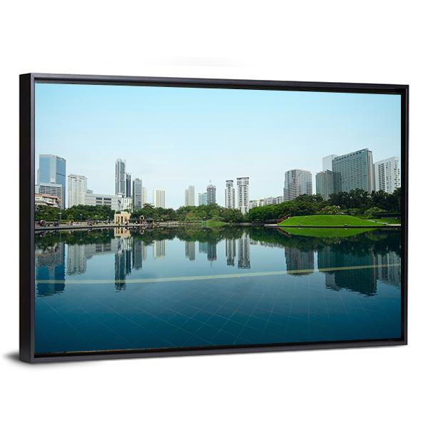 City Reflection In Water Canvas Wall Art-3 Horizontal-Gallery Wrap-25" x 16"-Tiaracle