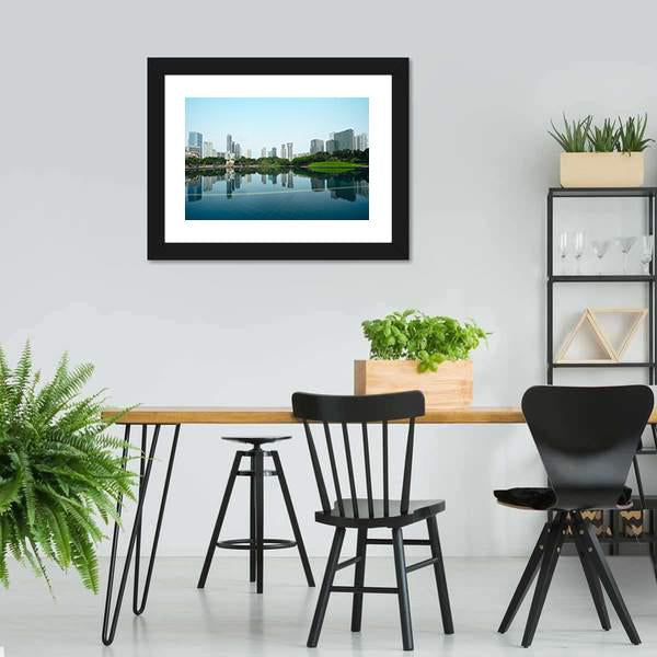 City Reflection In Water Canvas Wall Art-3 Horizontal-Gallery Wrap-25" x 16"-Tiaracle