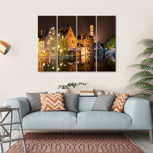 City With River Canal Canvas Wall Art-4 Horizontal-Gallery Wrap-34" x 24"-Tiaracle