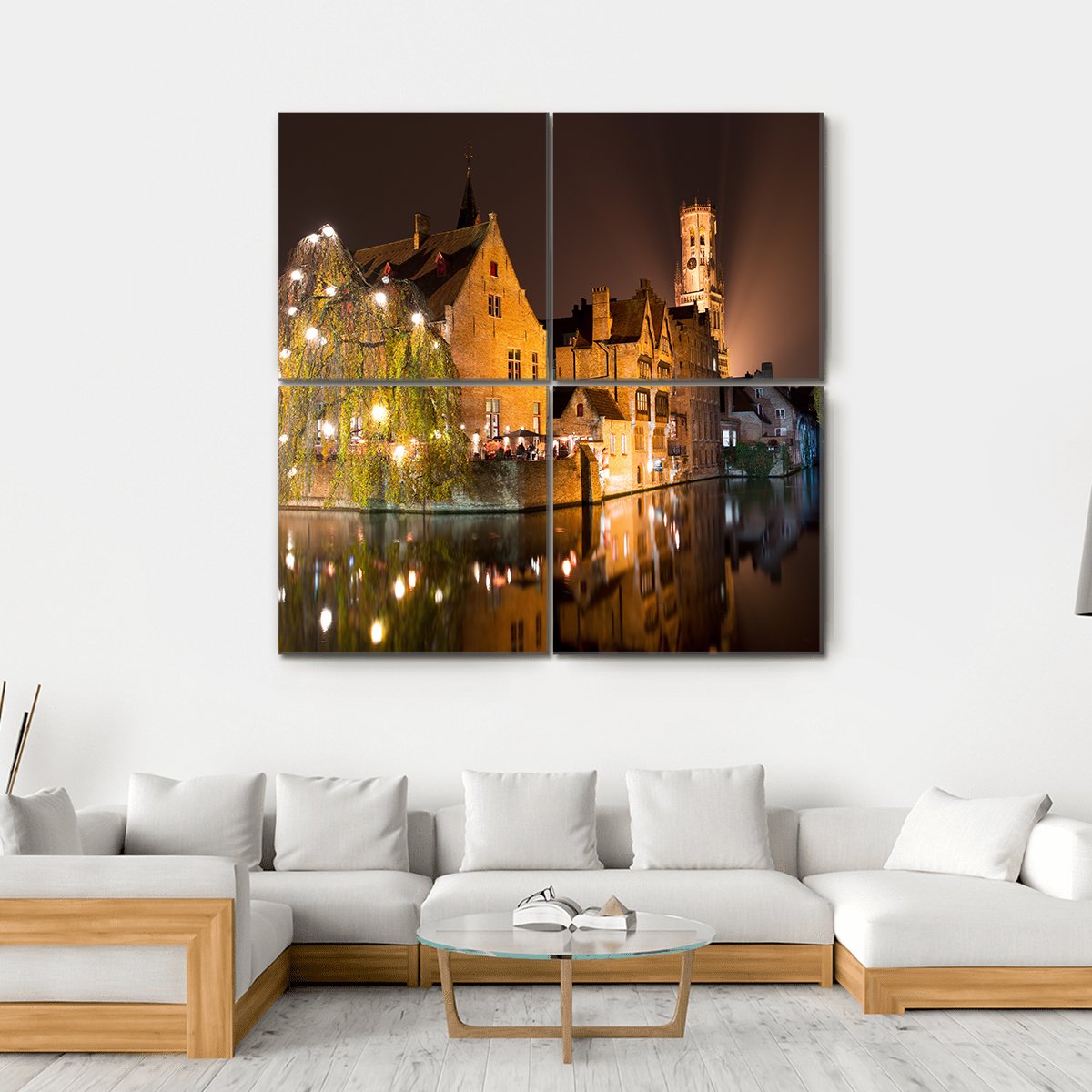 City With River Canal Canvas Wall Art-4 Square-Gallery Wrap-17" x 17"-Tiaracle