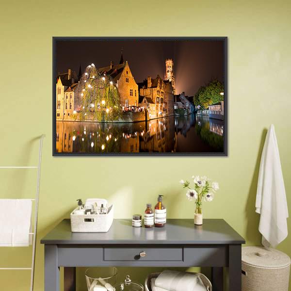 City With River Canal Canvas Wall Art-1 Piece-Floating Frame-24" x 16"-Tiaracle