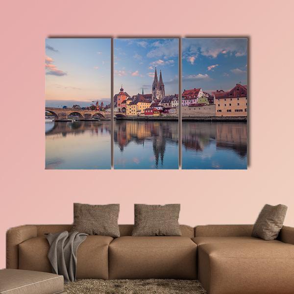 Cityscape Of Regensburg Canvas Wall Art-3 Horizontal-Gallery Wrap-25" x 16"-Tiaracle