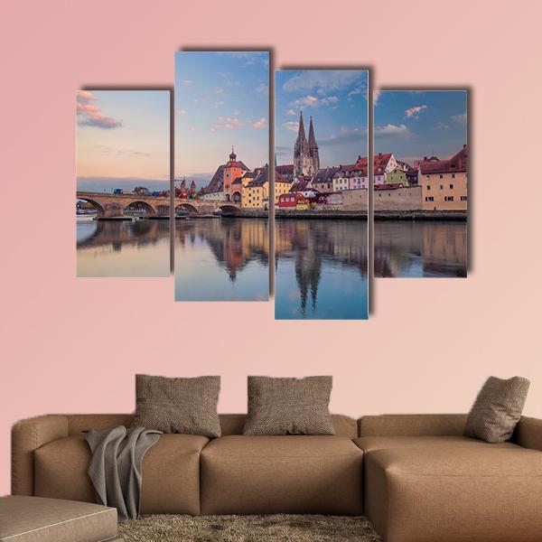 Cityscape Of Regensburg Canvas Wall Art-4 Pop-Gallery Wrap-50" x 32"-Tiaracle