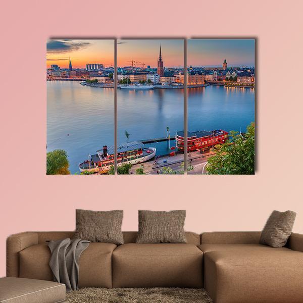 Cityscape Of Stockholm Canvas Wall Art-3 Horizontal-Gallery Wrap-25" x 16"-Tiaracle