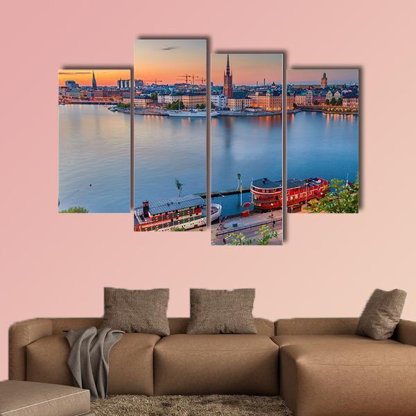 Cityscape Of Stockholm Canvas Wall Art-4 Pop-Gallery Wrap-50" x 32"-Tiaracle