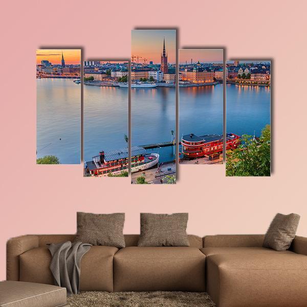 Cityscape Of Stockholm Canvas Wall Art-5 Pop-Gallery Wrap-47" x 32"-Tiaracle