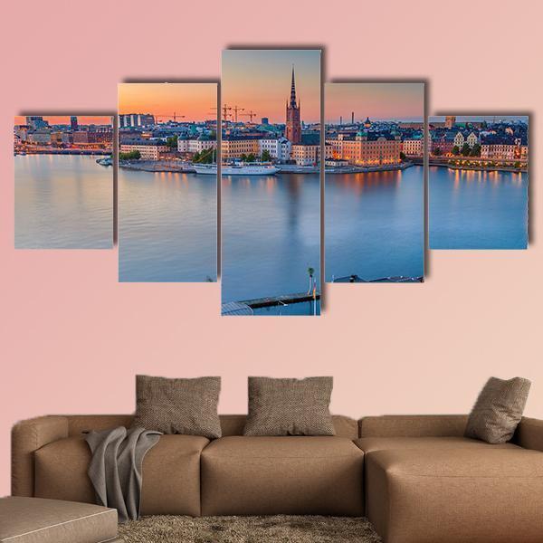 Cityscape Of Stockholm Canvas Wall Art-5 Star-Gallery Wrap-62" x 32"-Tiaracle