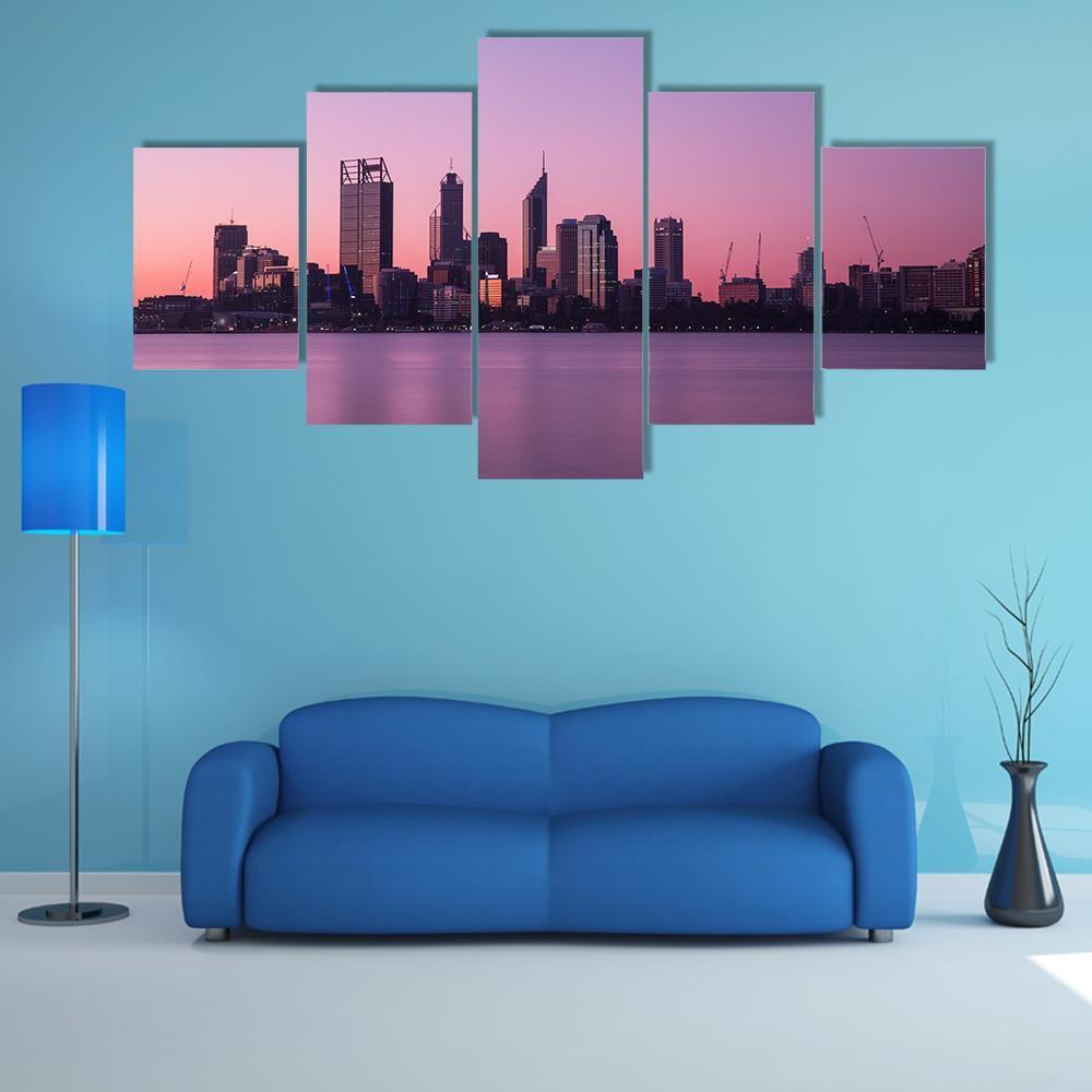 Cityscape In Perth Canvas Wall Art-5 Star-Gallery Wrap-62" x 32"-Tiaracle
