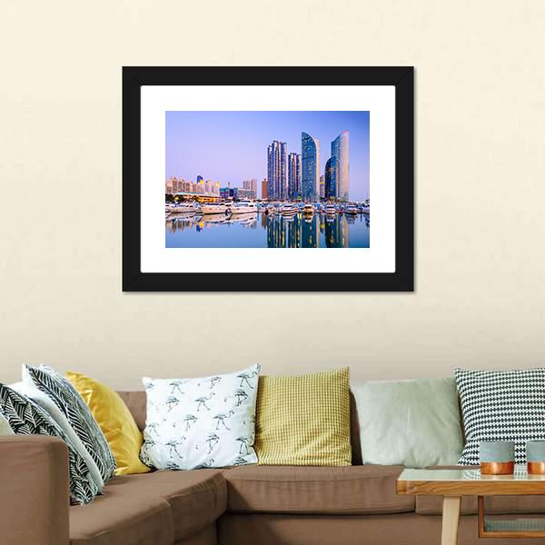 Cityscape Of Busan Canvas Wall Art-1 Piece-Framed Print-20" x 16"-Tiaracle