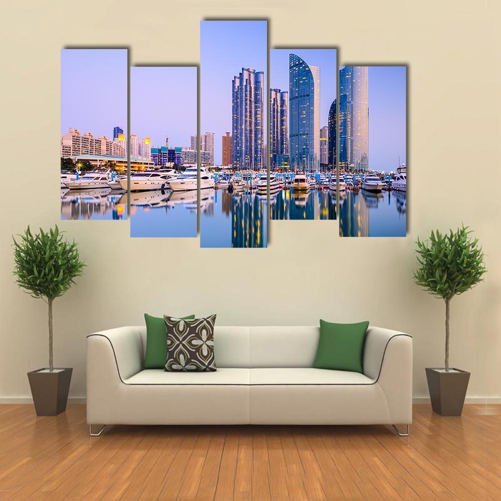 Cityscape Of Busan Canvas Wall Art-5 Pop-Gallery Wrap-47" x 32"-Tiaracle