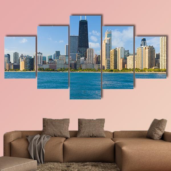 Cityscape Of Chicago Canvas Wall Art-5 Star-Gallery Wrap-62" x 32"-Tiaracle