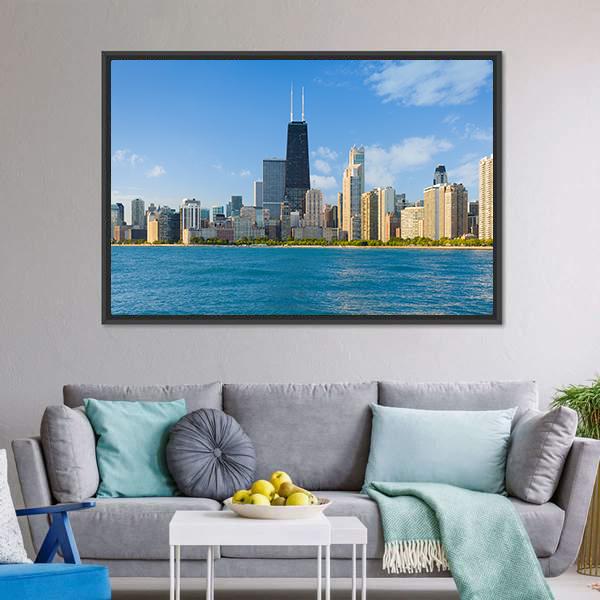 Cityscape Of Chicago Canvas Wall Art-3 Horizontal-Gallery Wrap-25" x 16"-Tiaracle