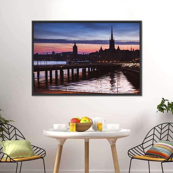 Cityscape Of Gamla Stan City Canvas Wall Art-1 Piece-Floating Frame-24" x 16"-Tiaracle