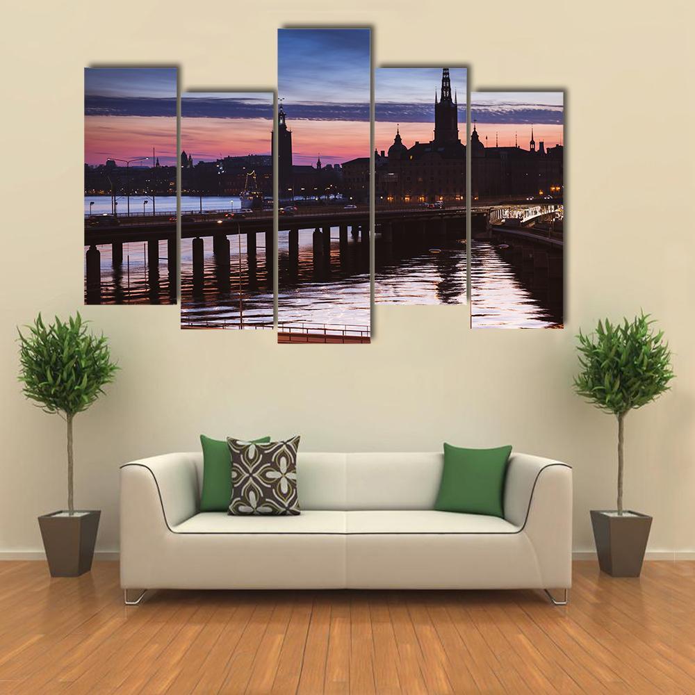 Cityscape Of Gamla Stan City Canvas Wall Art-5 Pop-Gallery Wrap-47" x 32"-Tiaracle